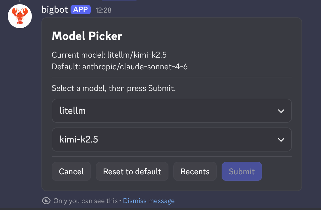 Openclaw in discord /models command