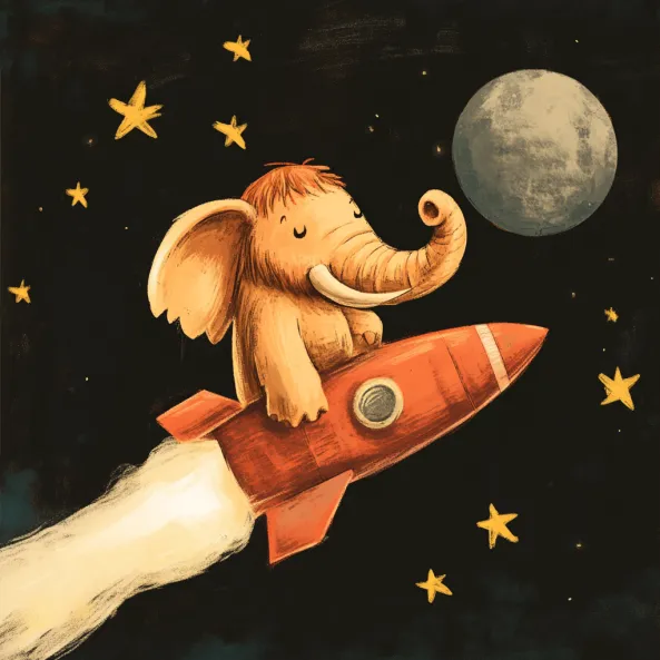 Mammoth on a rocket to the moon