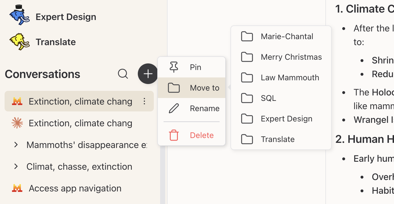 Move conversations between mammouths