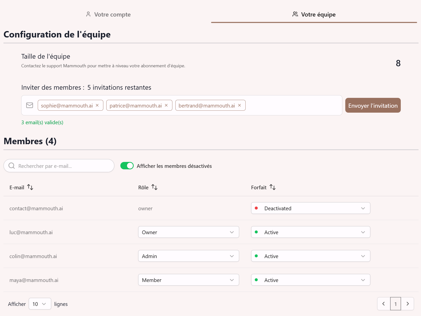 Mise à jour des rôles d'équipe