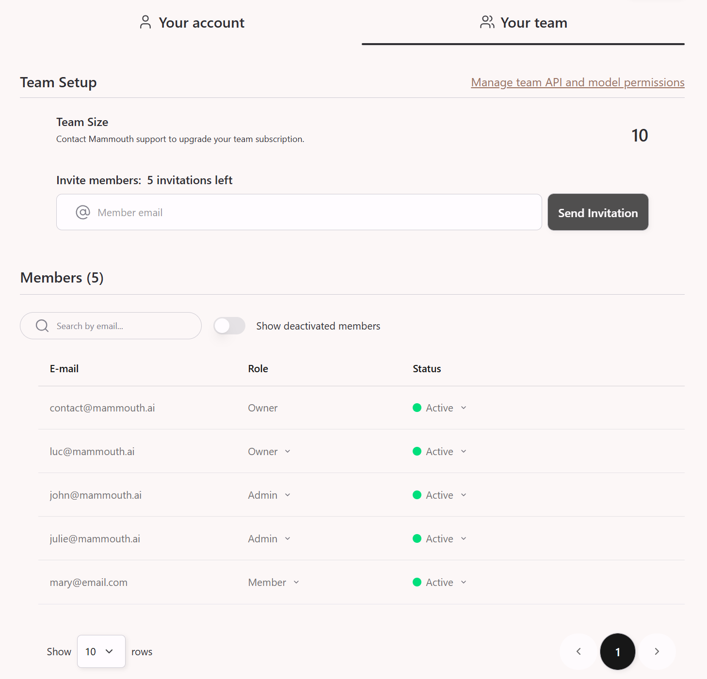 Teams Settings Screenshot
